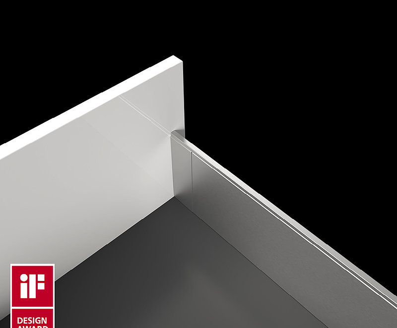 iF Design Award 2021 for AvoriTech from Hettich: the drawer system with 8 mm drawer side profile combines elegant understatement with innovative drawer technology. Photo: Hettich