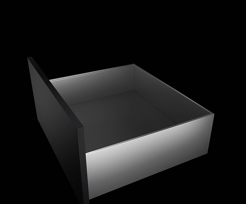 Nouvelle référence pour un design de meuble parfait et épuré : la plateforme de tiroirs AvoriTech de Hettich avec un profil de côté de tiroir de seulement 8 mm d’épaisseur. Photo : Hettich