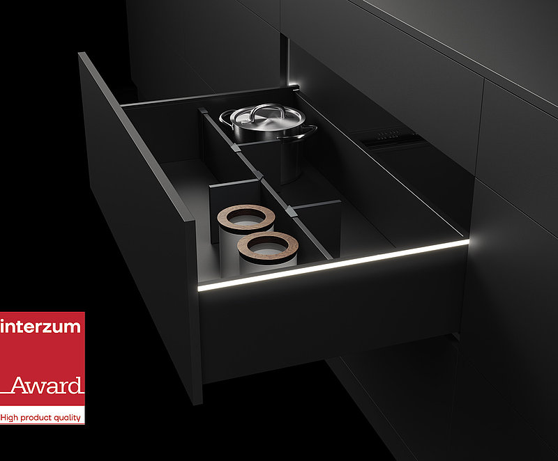 On request, AvanTech YOU gives furniture its very own lighting signature. Photo: Hettich
